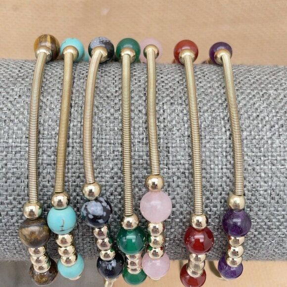 R.L. Graziano Inspire 7 pc Stretch Bracelets Semi Precious Gemstones Charms - Picture 3 of 7